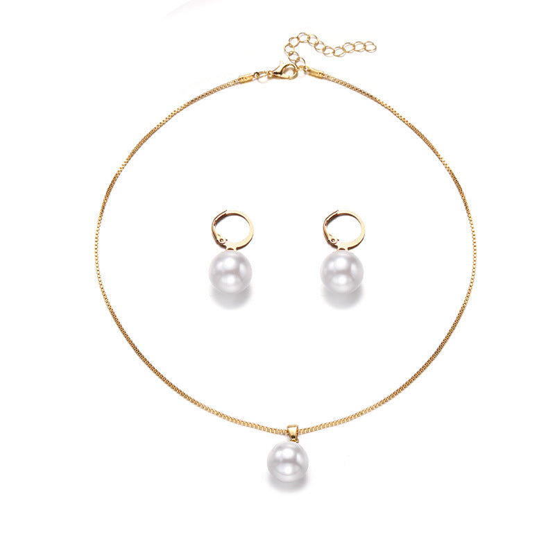 Fashionable pearl necklace and earring set, workplace and office fashion matching, birthday queue, party, outdoor
