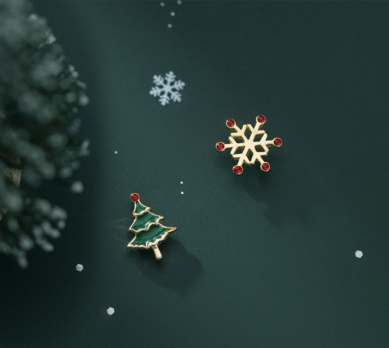 Snowflake Christmas Tree Earrings Asymmetric Christmas Earrings