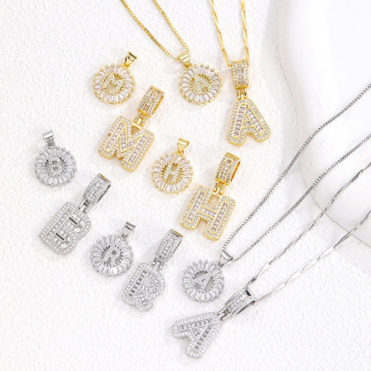 2 Pack Initial Letter Pendant Necklaces with Zircon Stones