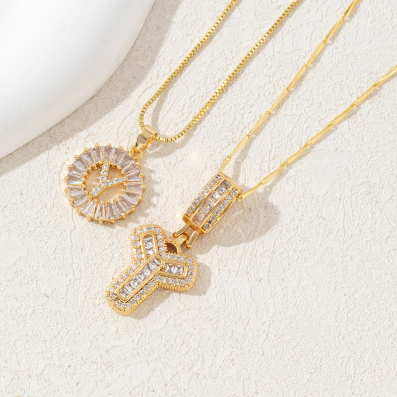 2 Pack Initial Letter Pendant Necklaces with Zircon Stones