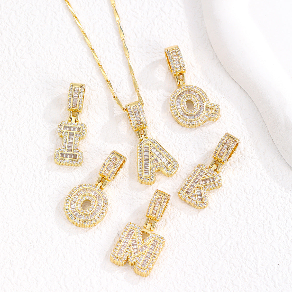 2 Pack Initial Letter Pendant Necklaces with Zircon Stones
