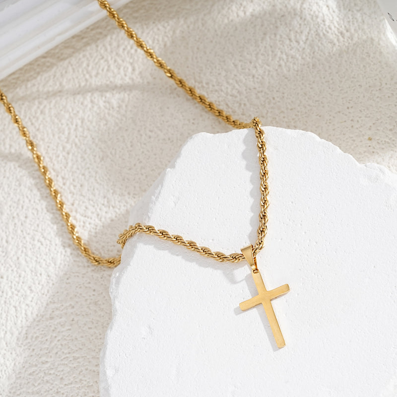 Men's stainless steel gold-plated cross-shaped design pendant necklace, men's necklace, party fashion jewelry, daily clothing decoration, all fashionable matching and exquisite jewelry, birthday gift, fashionable charm necklace