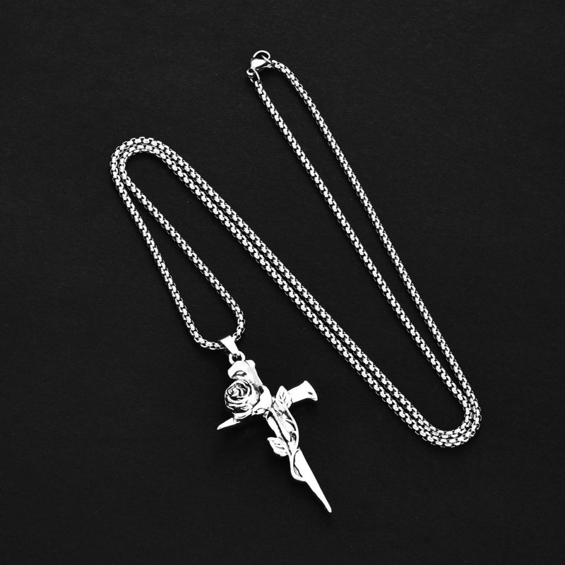 Rose Cross Pendant for Couples, Symbolizing Love and Commitment, Fashionable Gift for Men and Women