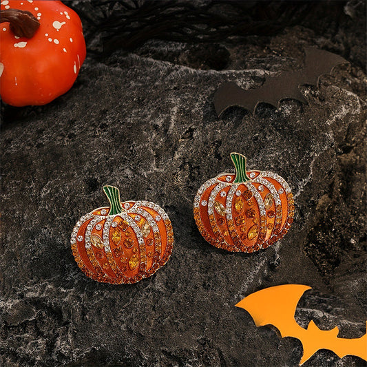 Halloween New Alloy Rhinestone Sparkling Pumpkin Earrings