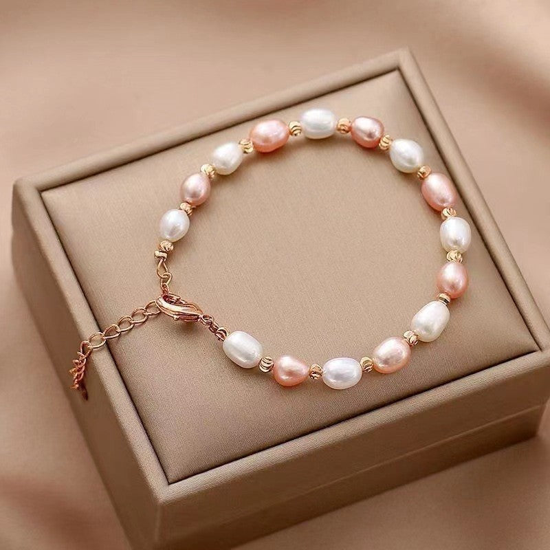 French Retro Baroque Irregular Pearl Pull Chain Bracelet for Women, Light Luxury High-end Niche Design, Fashionable and Versatile