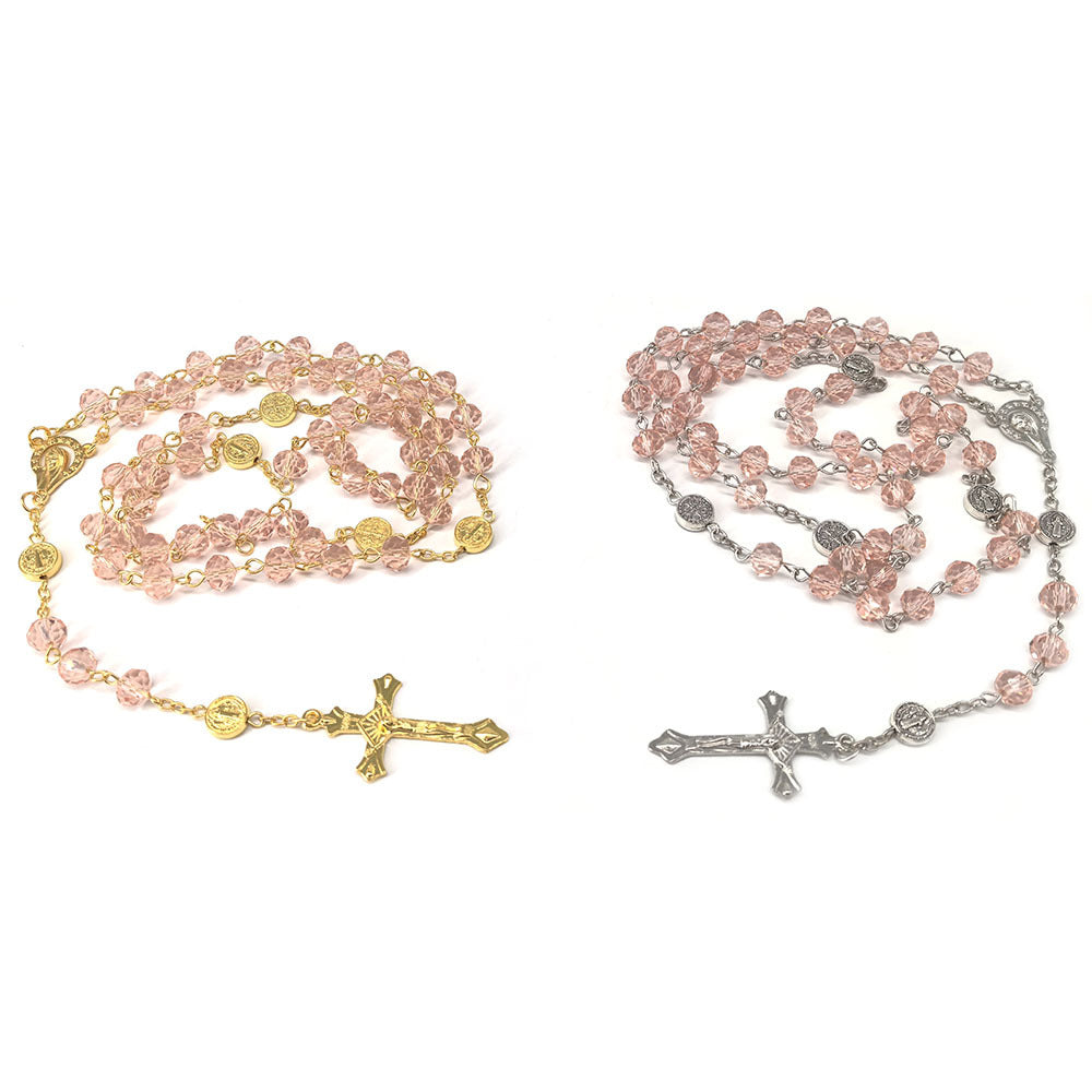 Imitation crystal bead Catholic rose necklace, cross pendant necklace, religious necklace, long chain, prayer charm jewelry gift