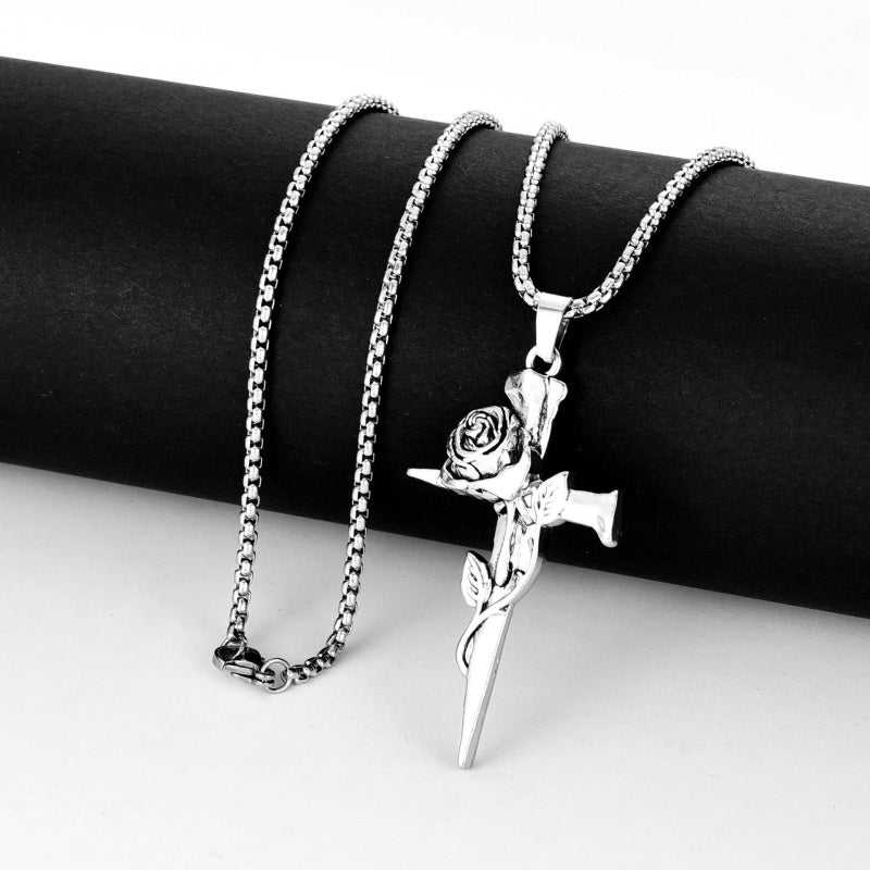 Rose Cross Pendant for Couples, Symbolizing Love and Commitment, Fashionable Gift for Men and Women