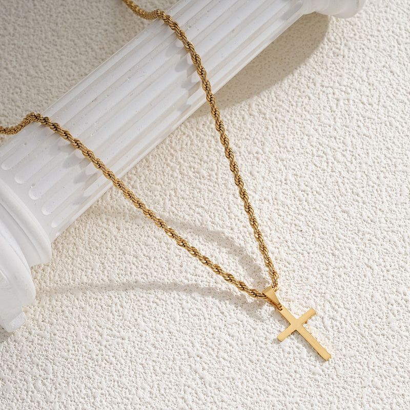 Men's stainless steel gold-plated cross-shaped design pendant necklace, men's necklace, party fashion jewelry, daily clothing decoration, all fashionable matching and exquisite jewelry, birthday gift, fashionable charm necklace