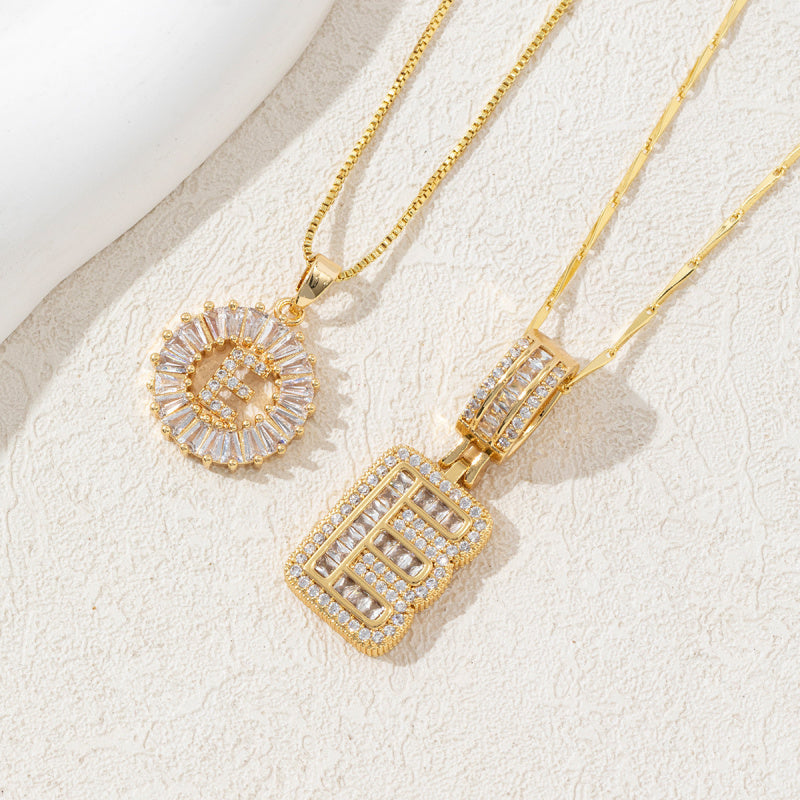 2 Pack Initial Letter Pendant Necklaces with Zircon Stones