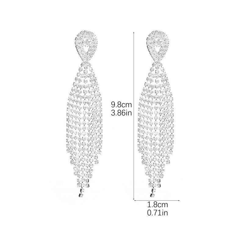 Classic long tassel earrings set with diamond stud earrings, a fashionable evening dress accessory