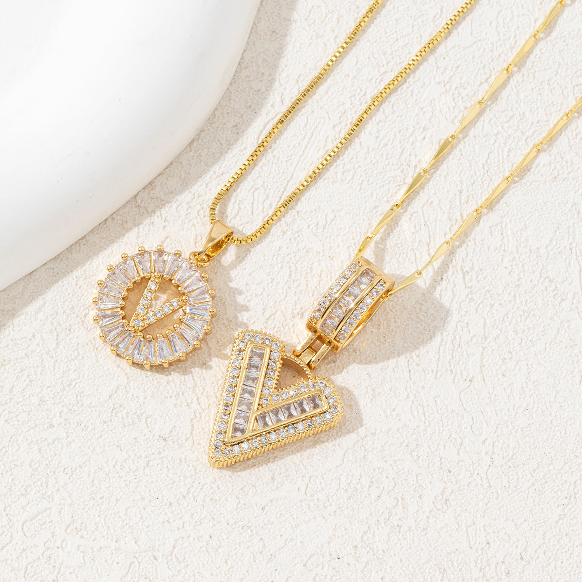 2 Pack Initial Letter Pendant Necklaces with Zircon Stones