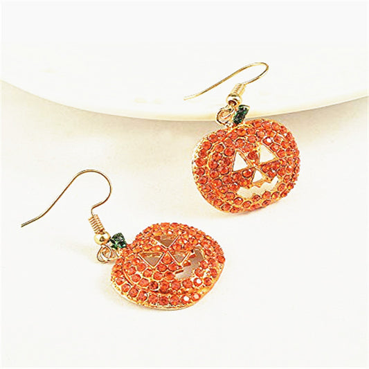 Halloween Quirky Accessories Pumpkin Earrings Personality Christmas Earrings with Rhinestones Women's Earrings