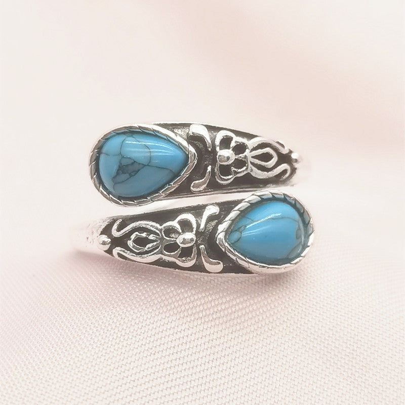 European and American Moonstone Spoon-Shaped Ring Victorian Vintage Relief Bowknot Bohemian Style Ring