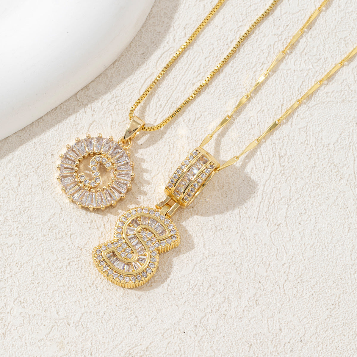 2 Pack Initial Letter Pendant Necklaces with Zircon Stones