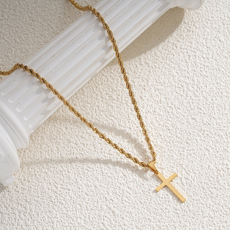 Men's stainless steel gold-plated cross-shaped design pendant necklace, men's necklace, party fashion jewelry, daily clothing decoration, all fashionable matching and exquisite jewelry, birthday gift, fashionable charm necklace