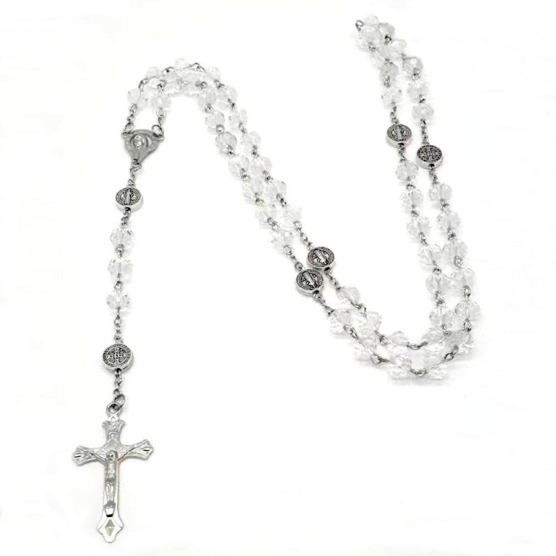 Imitation crystal bead Catholic rose necklace, cross pendant necklace, religious necklace, long chain, prayer charm jewelry gift