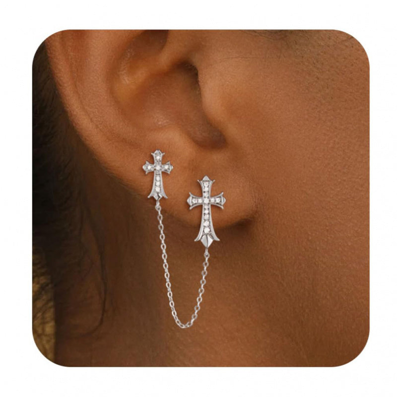 Double cross stud earrings for women and men, fashionable party, personalized style, and outdoor gifts