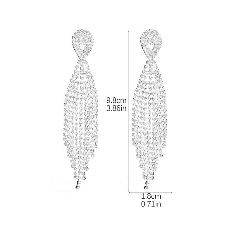 Classic long tassel earrings set with diamond stud earrings, a fashionable evening dress accessory