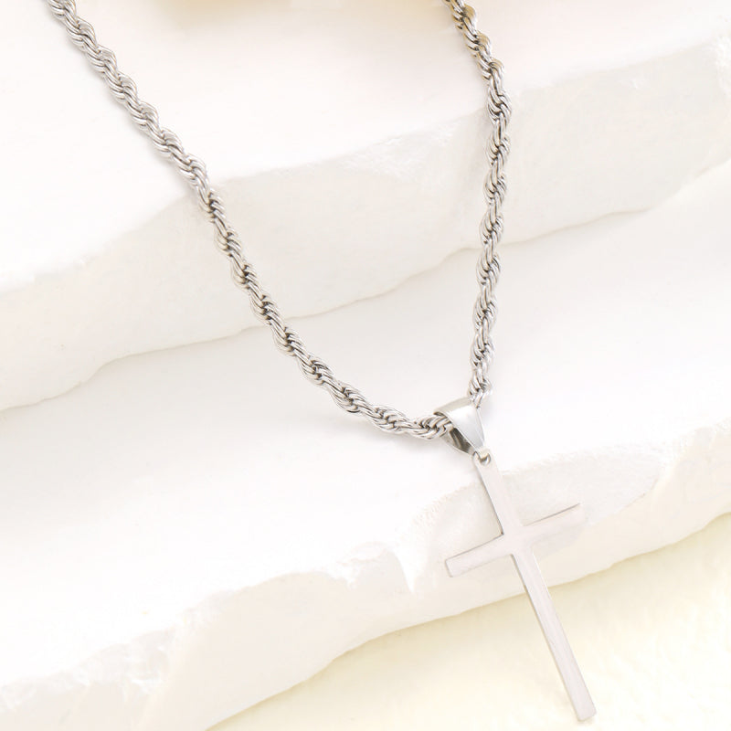 Men's stainless steel gold-plated cross-shaped design pendant necklace, men's necklace, party fashion jewelry, daily clothing decoration, all fashionable matching and exquisite jewelry, birthday gift, fashionable charm necklace