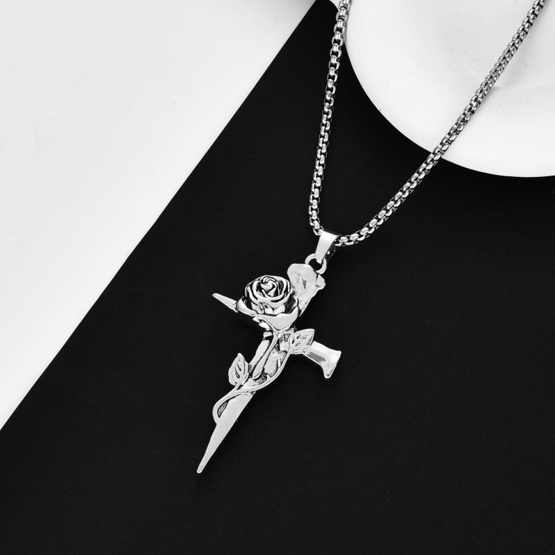 Rose Cross Pendant for Couples, Symbolizing Love and Commitment, Fashionable Gift for Men and Women