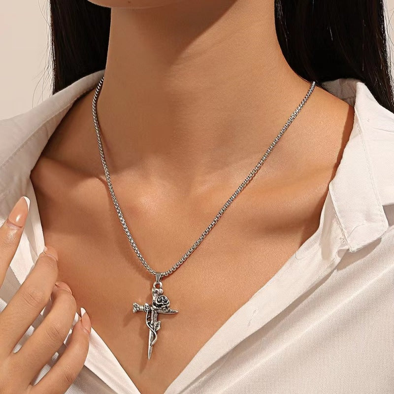 Rose Cross Pendant for Couples, Symbolizing Love and Commitment, Fashionable Gift for Men and Women