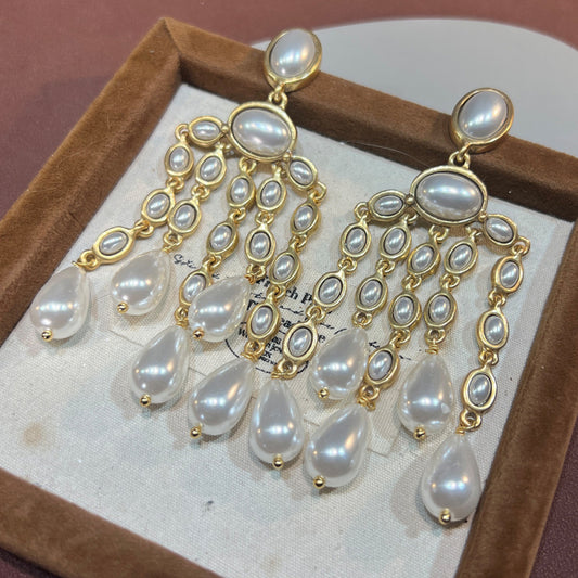 Vintage Tassel Long Shoulder-Hugging Earrings Vintage Western Antique Heavy Pearl Tassel Earrings