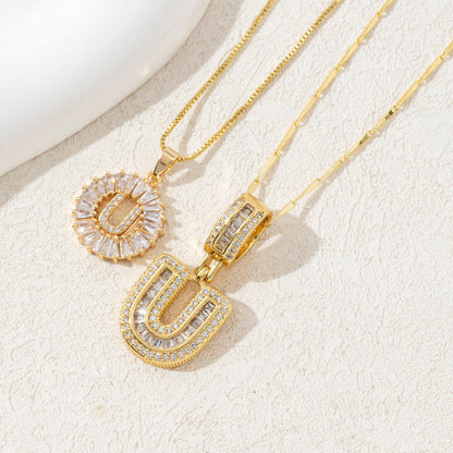 2 Pack Initial Letter Pendant Necklaces with Zircon Stones