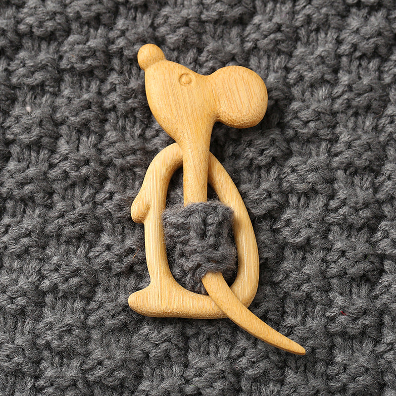 Brooch pin with wooden animal pattern Wooden Animal Brooch Gift