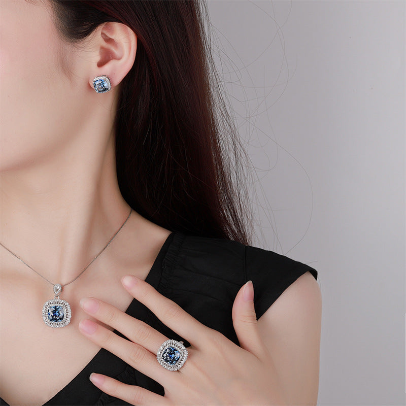 2025 jewelry copper base gold-plated imitation Bird's Nest cut white plated blue retro set Fashionable for parties, weddings, birthday gifts, outdoor activities