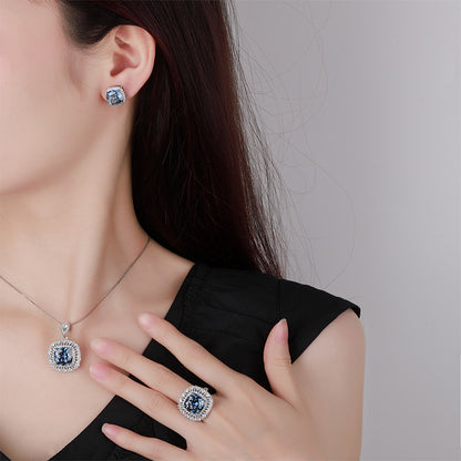 2025 jewelry copper base gold-plated imitation Bird's Nest cut white plated blue retro set Fashionable for parties, weddings, birthday gifts, outdoor activities