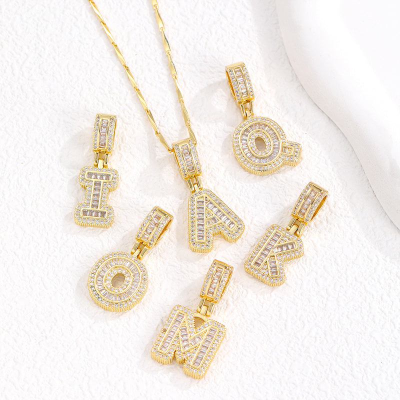 2 Pack Initial Letter Pendant Necklaces with Zircon Stones