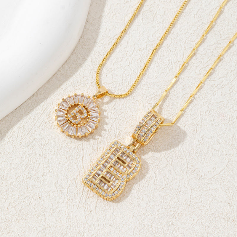 2 Pack Initial Letter Pendant Necklaces with Zircon Stones