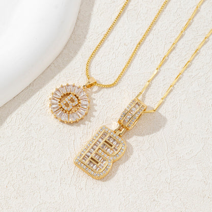 2 Pack Initial Letter Pendant Necklaces with Zircon Stones