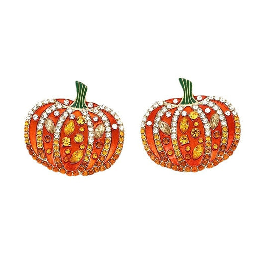 Halloween New Alloy Rhinestone Sparkling Pumpkin Earrings