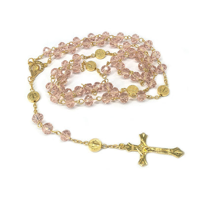 Imitation crystal bead Catholic rose necklace, cross pendant necklace, religious necklace, long chain, prayer charm jewelry gift