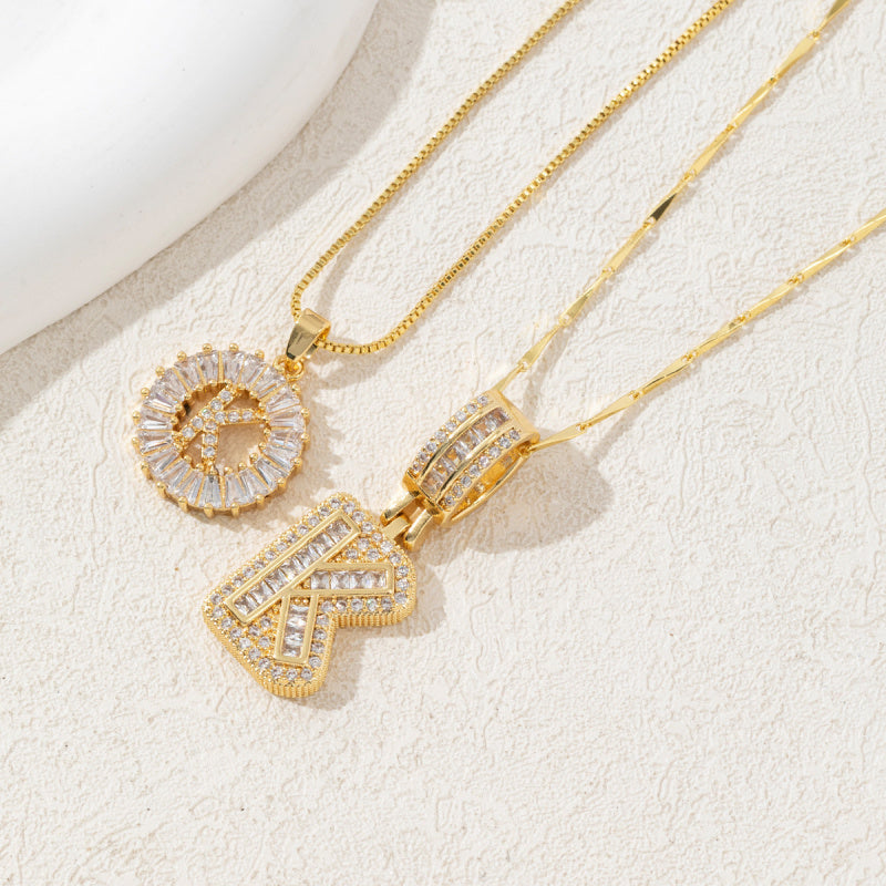 2 Pack Initial Letter Pendant Necklaces with Zircon Stones