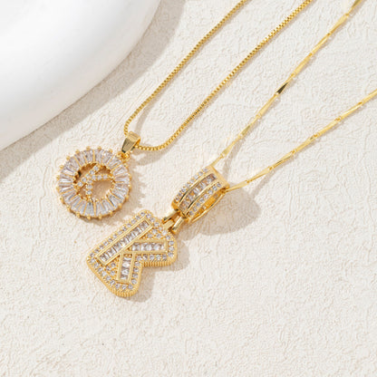 2 Pack Initial Letter Pendant Necklaces with Zircon Stones
