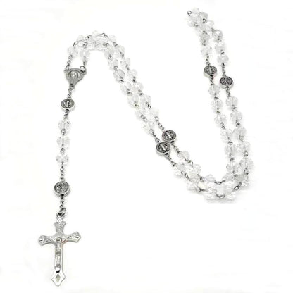 Imitation crystal bead Catholic rose necklace, cross pendant necklace, religious necklace, long chain, prayer charm jewelry gift