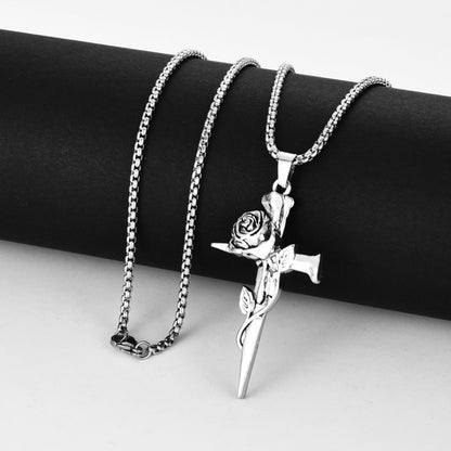 Rose Cross Pendant for Couples, Symbolizing Love and Commitment, Fashionable Gift for Men and Women