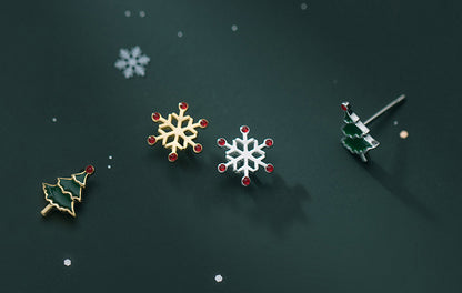 Snowflake Christmas Tree Earrings Asymmetric Christmas Earrings