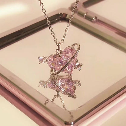 Zircon Planet Love Pendant Necklace Women's Collarbone Chain