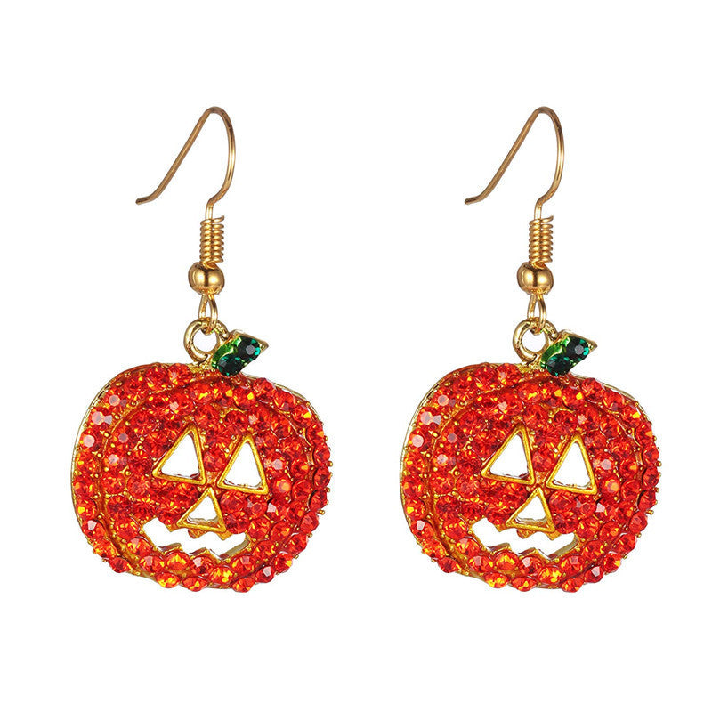 Halloween Quirky Accessories Pumpkin Earrings Personality Christmas Earrings with Rhinestones Women's Earrings
