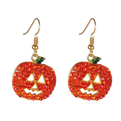 Halloween Quirky Accessories Pumpkin Earrings Personality Christmas Earrings with Rhinestones Women's Earrings