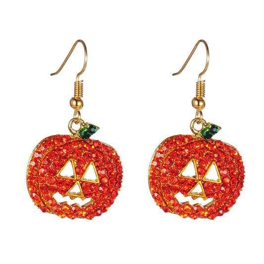 Halloween Quirky Accessories Pumpkin Earrings Personality Christmas Earrings with Rhinestones Women's Earrings