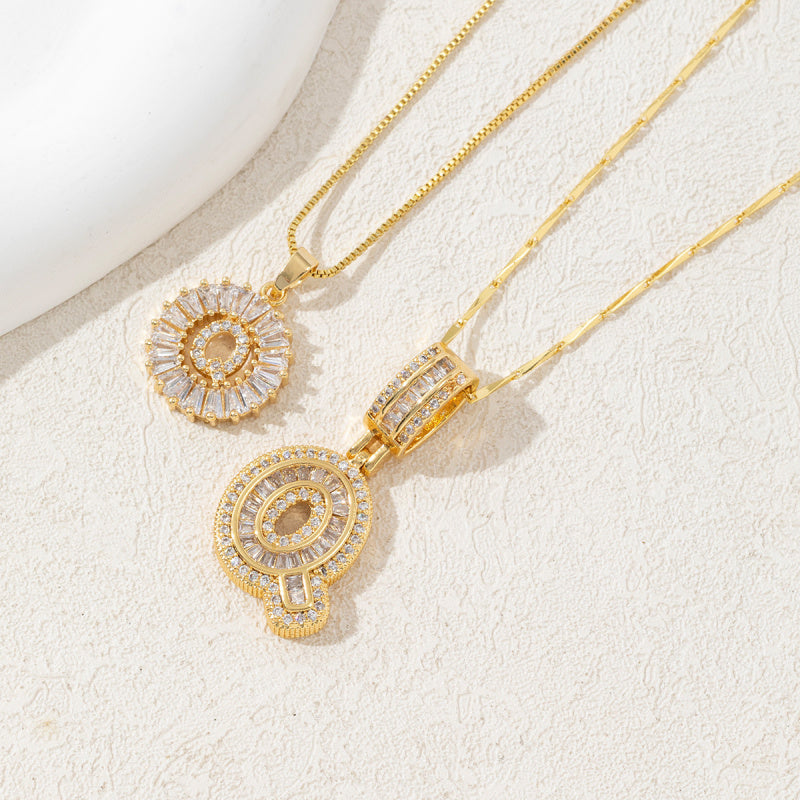 2 Pack Initial Letter Pendant Necklaces with Zircon Stones
