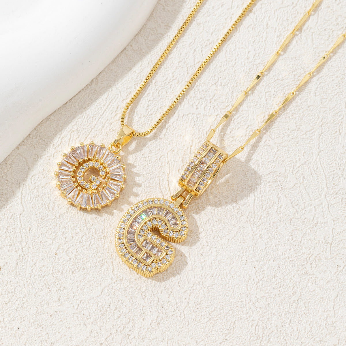 2 Pack Initial Letter Pendant Necklaces with Zircon Stones