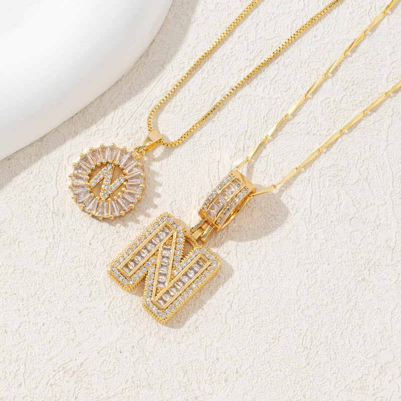 2 Pack Initial Letter Pendant Necklaces with Zircon Stones