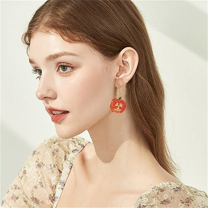 Halloween Quirky Accessories Pumpkin Earrings Personality Christmas Earrings with Rhinestones Women's Earrings