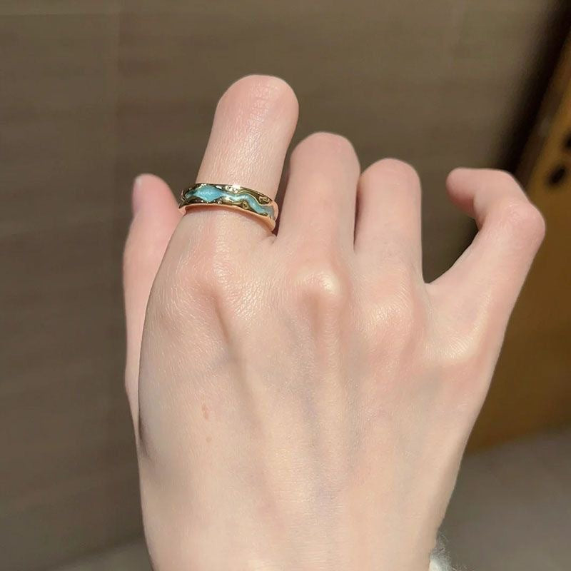 Vintage Jewelry French Retro Exquisite Niche Light Luxury Palace Style High-end Olive Green New Open Ring for Women