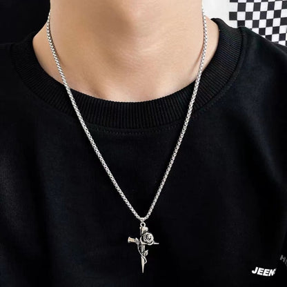 Rose Cross Pendant for Couples, Symbolizing Love and Commitment, Fashionable Gift for Men and Women